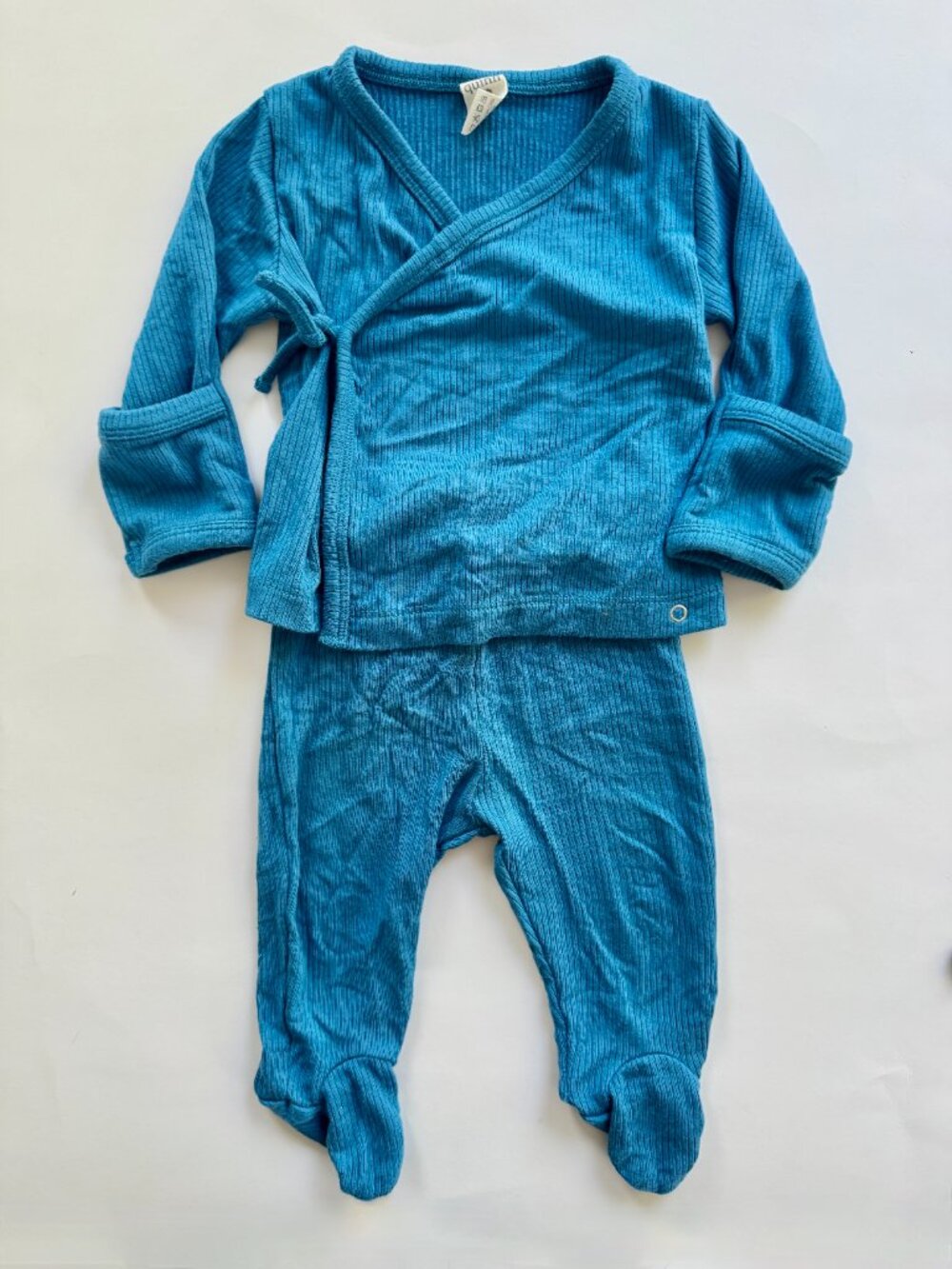 Kate Quinn Baby 2pc Ribbed Kimono Top & Footed Pants Sz 3-6M Blue Modal